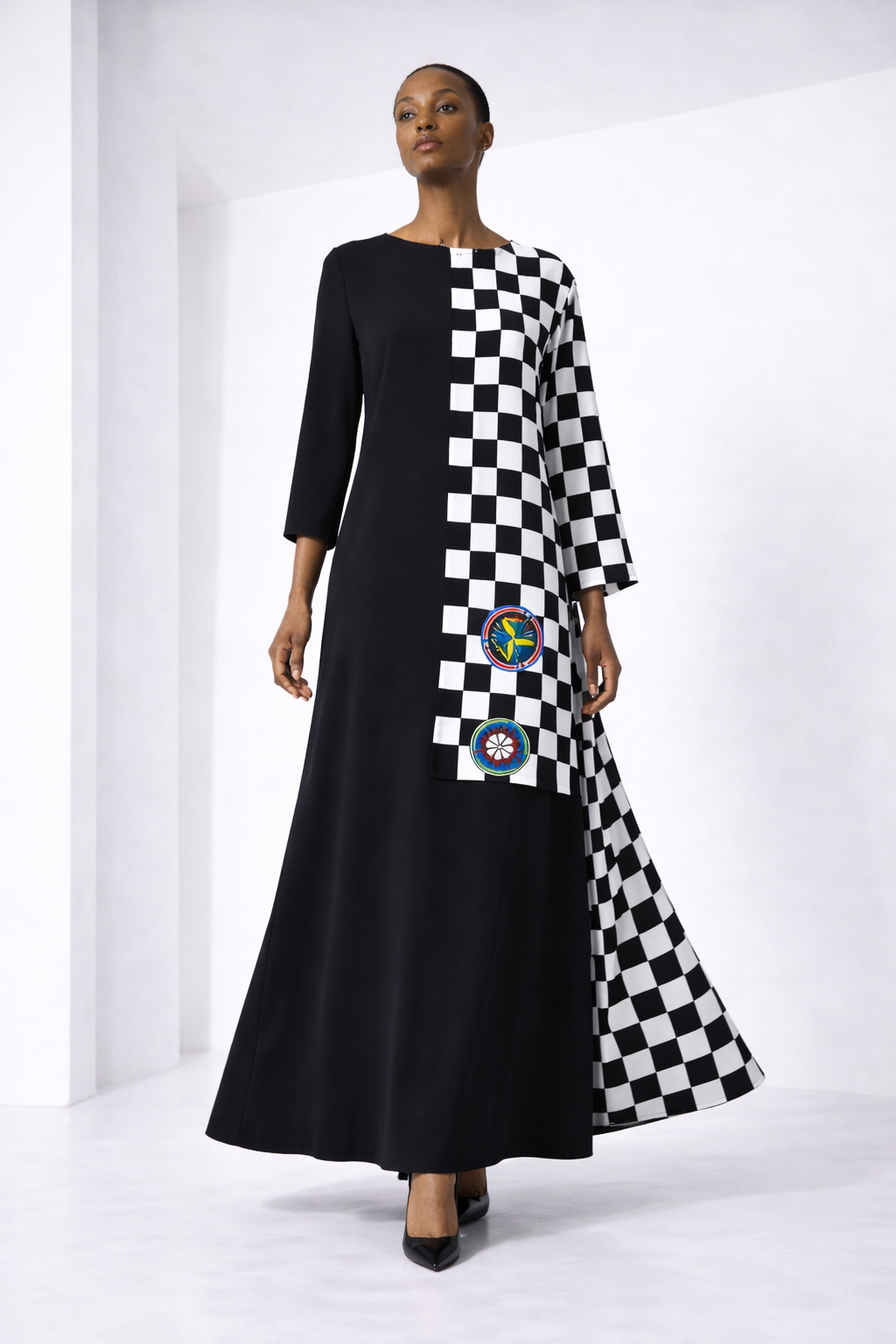 Abito da cerimonia lungo SCACCHIERA SICILIANA