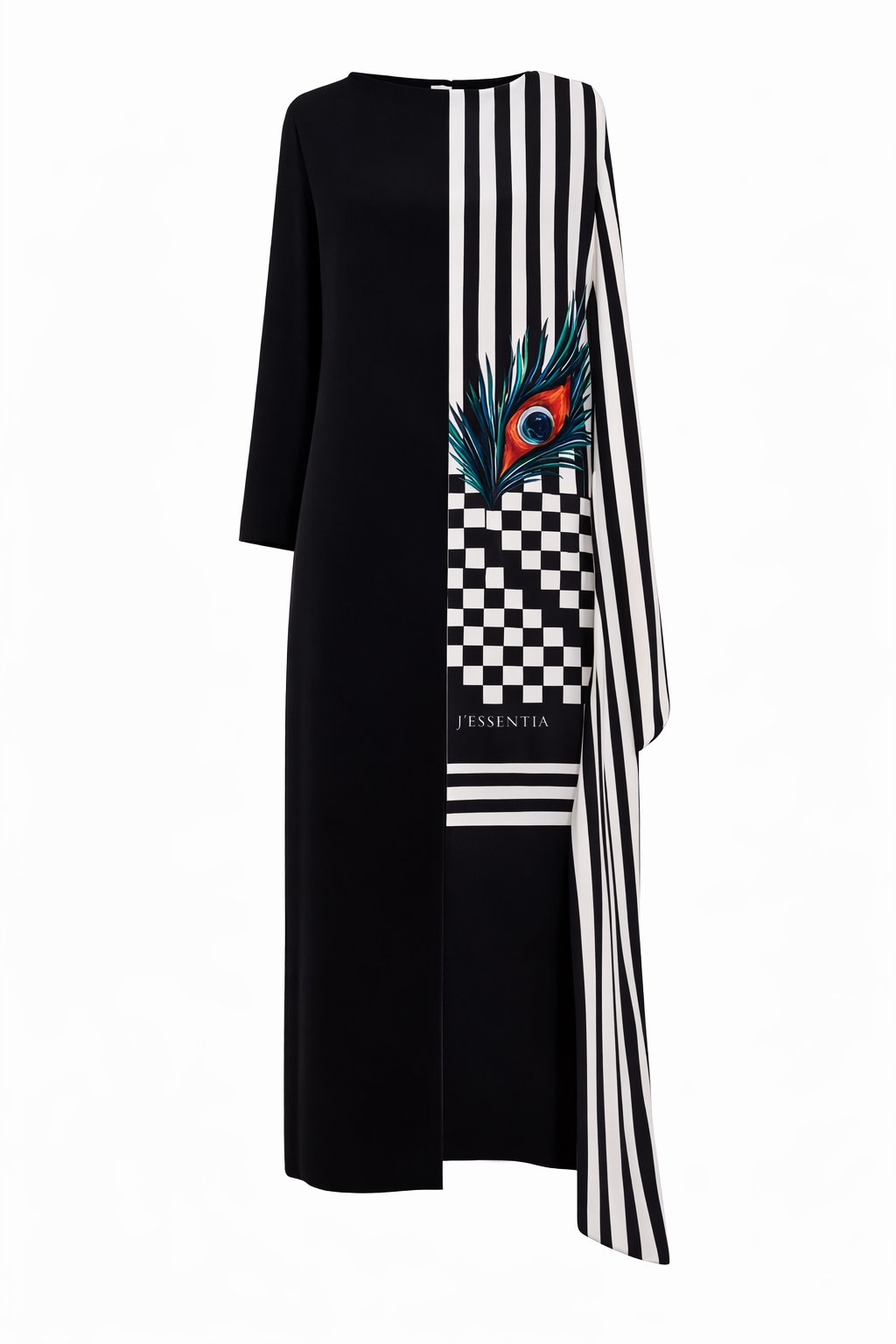 Abito da cerimonia asimmetrico PIUME DI PAVONE