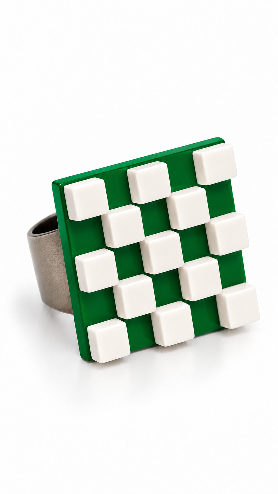 Anello Scacchiera d'arte Verde-Bianco | J’ESSENTIA