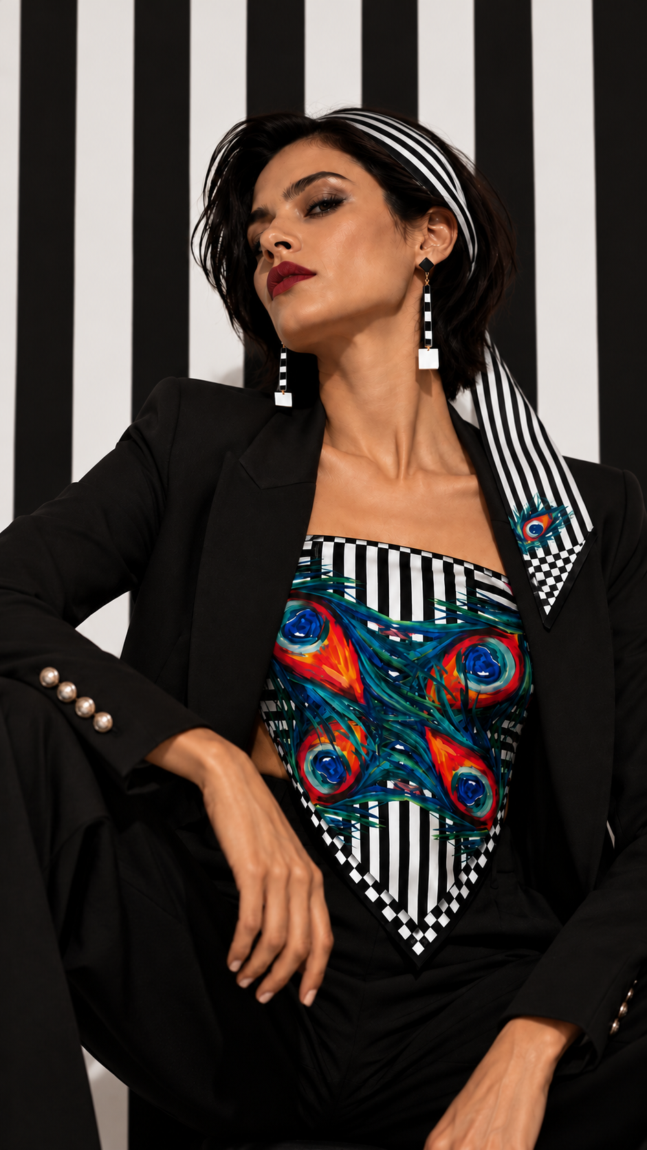 Foulard Fascia Piume di Pavone, 140x7cm