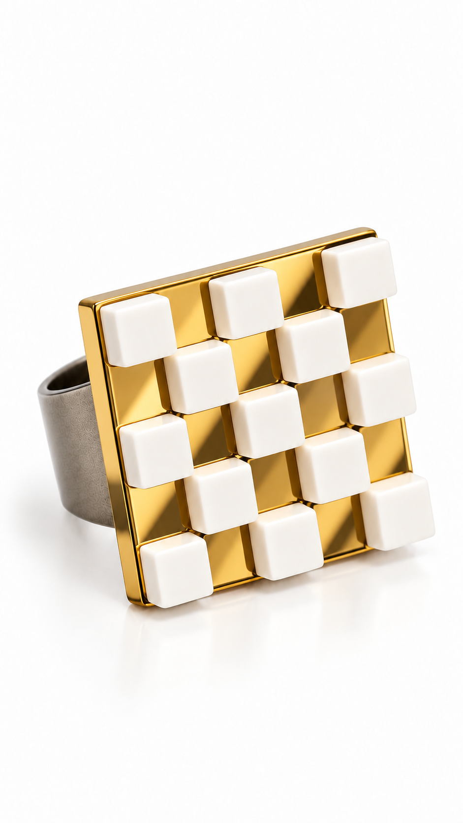 Anello Scacchiera d'arte Oro-Bianco – J’ESSENTIA