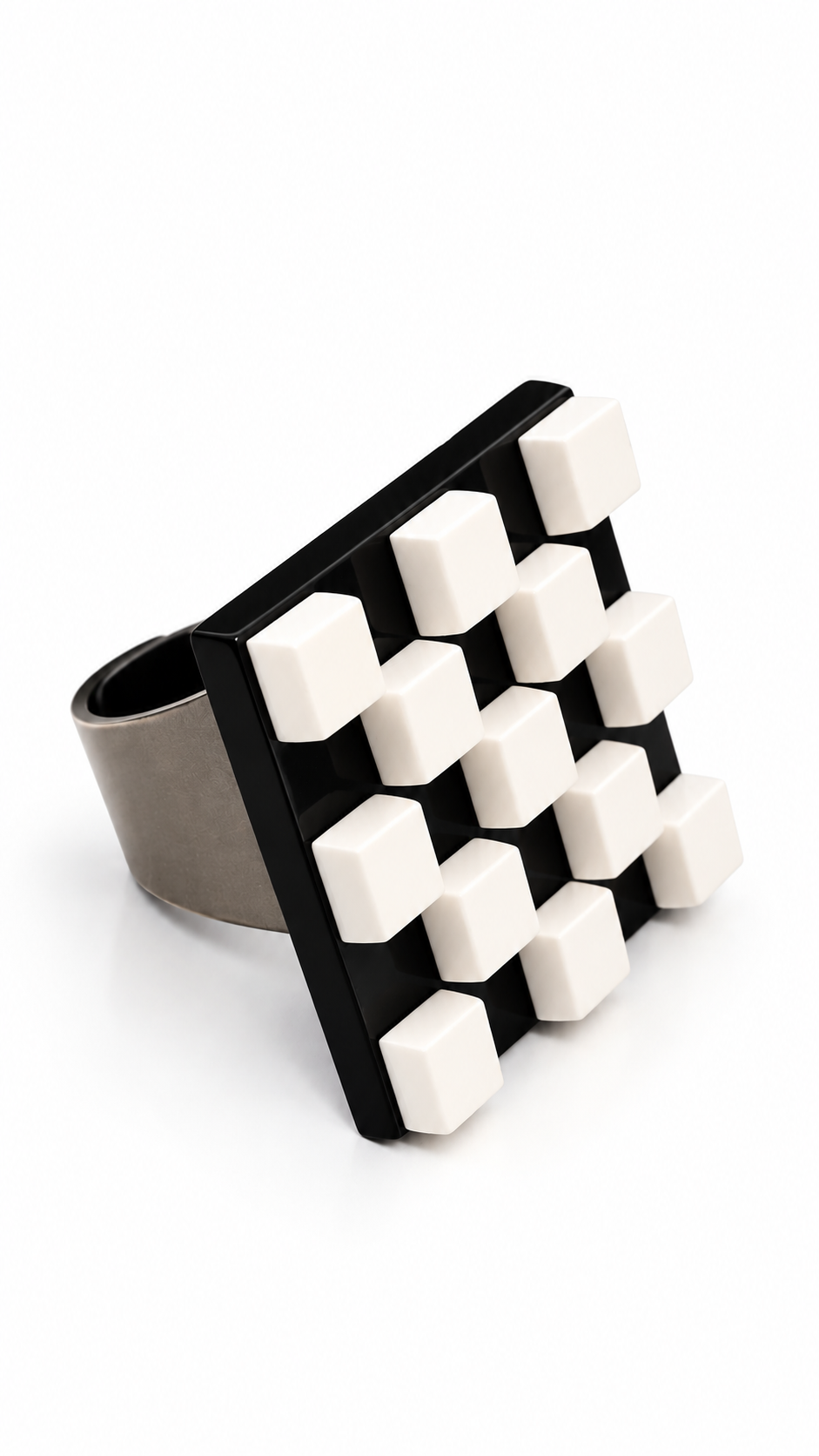 Anello Scacchiera d'arte black & white  | J’ESSENTIA