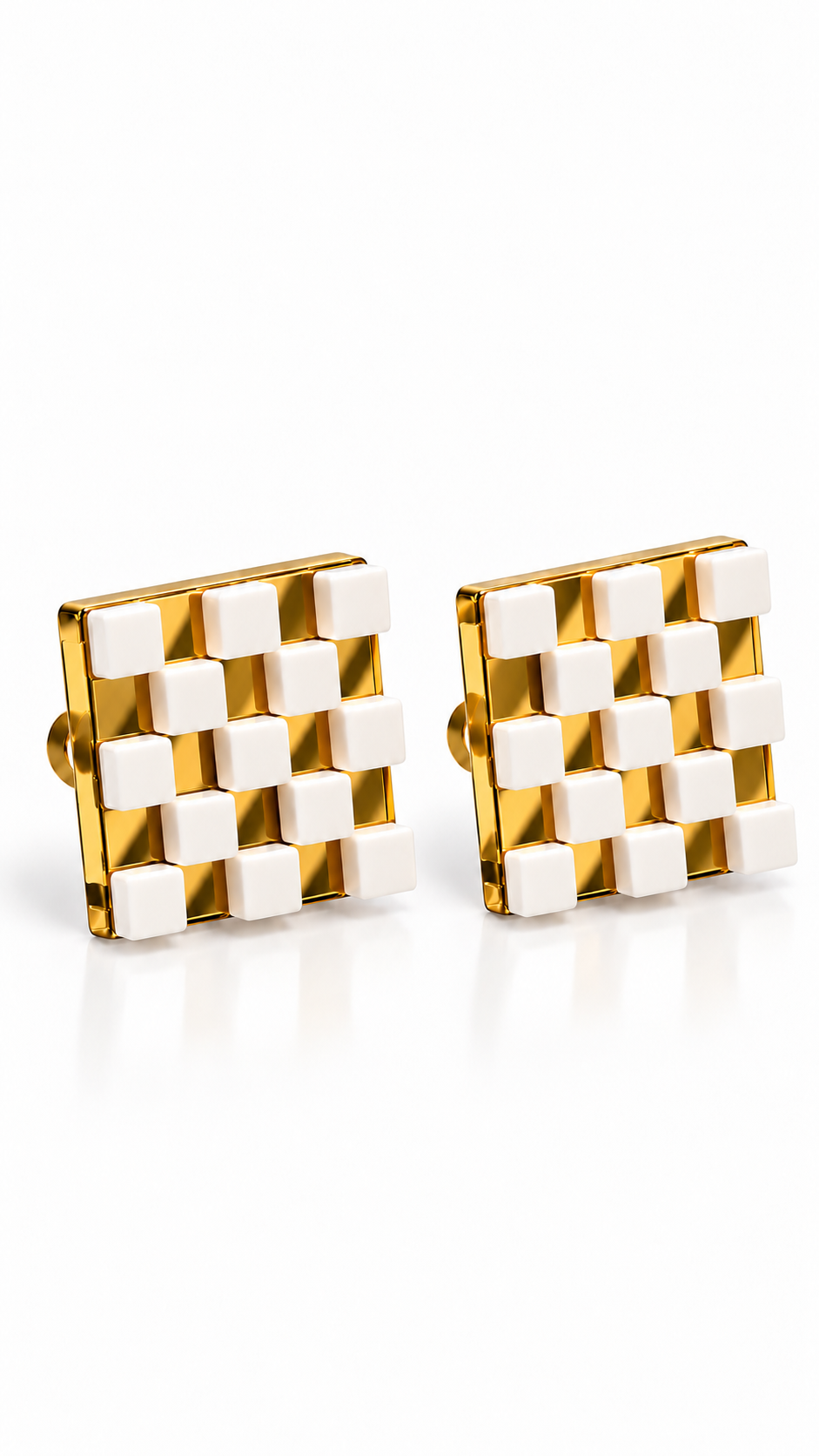 Orecchini d'arte Scacchiera Oro-Bianco | J’ESSENTIA