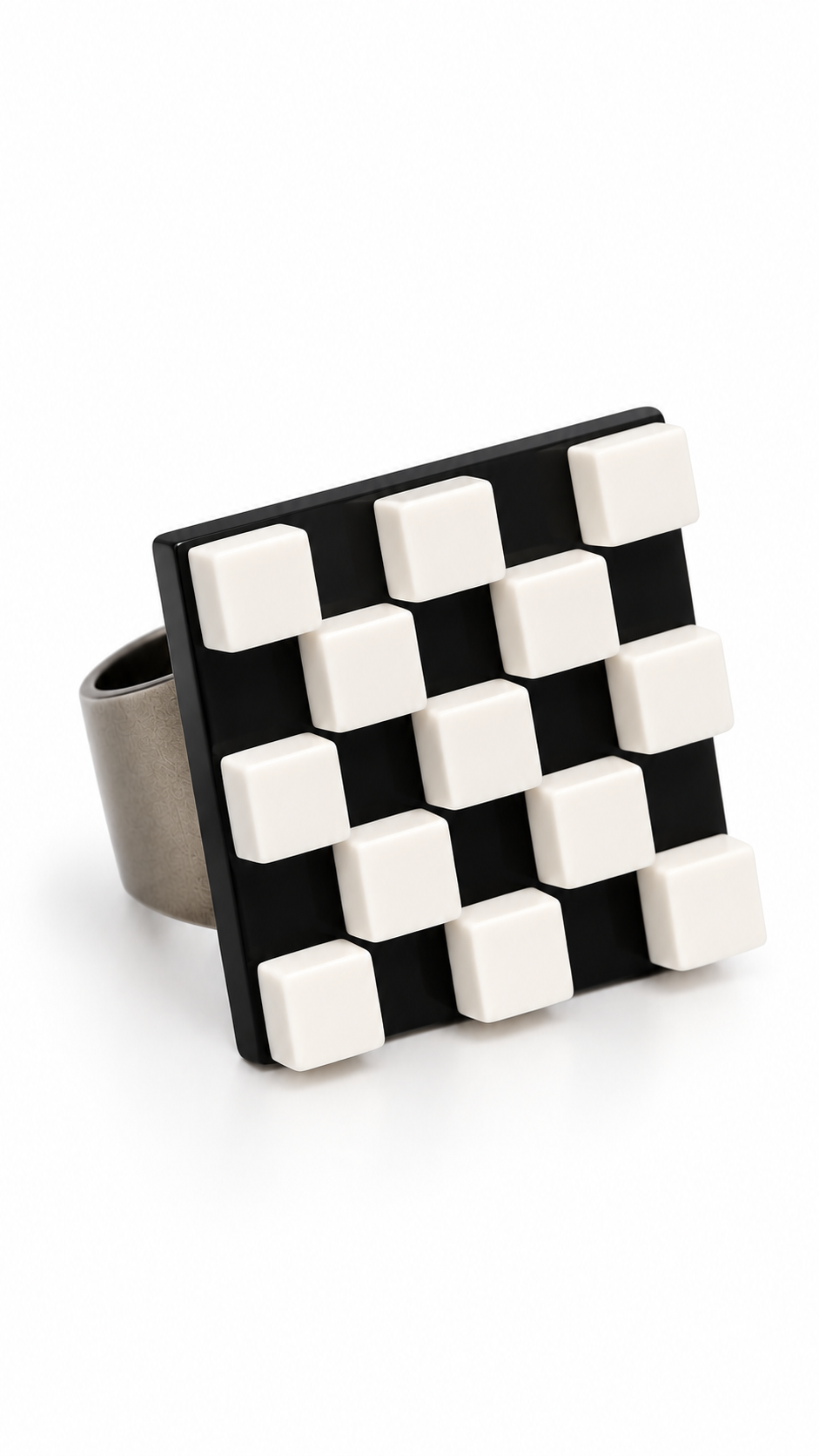 Anello Scacchiera d'arte black & white  | J’ESSENTIA