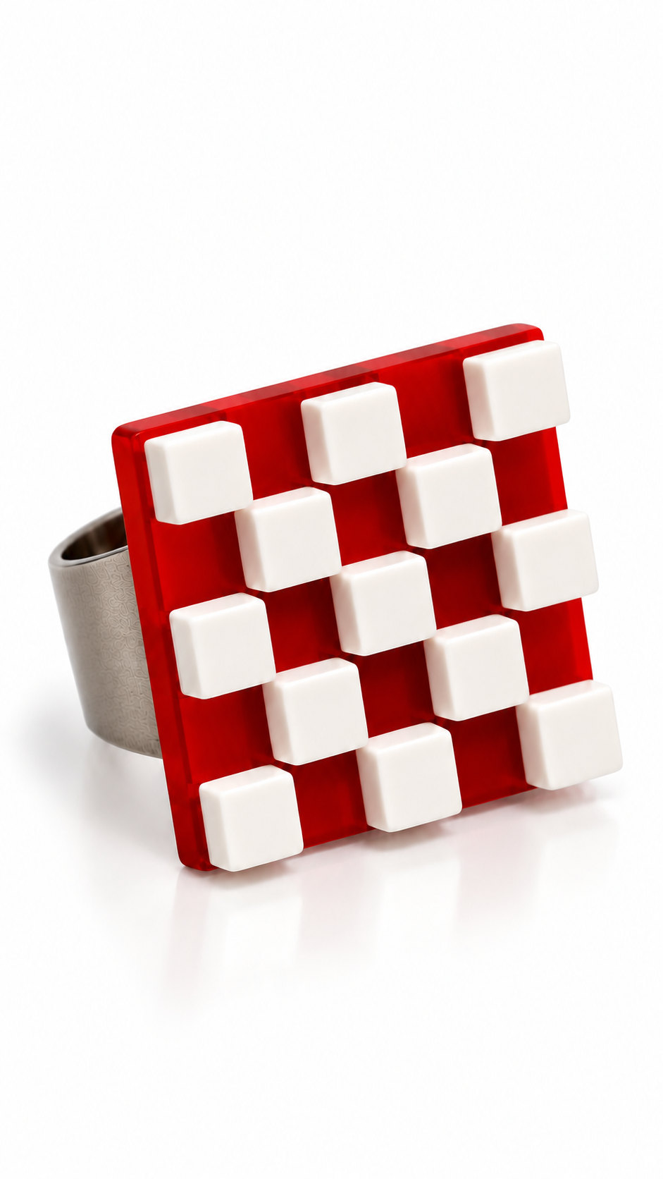 Anello Scacchiera d'arte Rosso-Bianco  | J’ESSENTIA