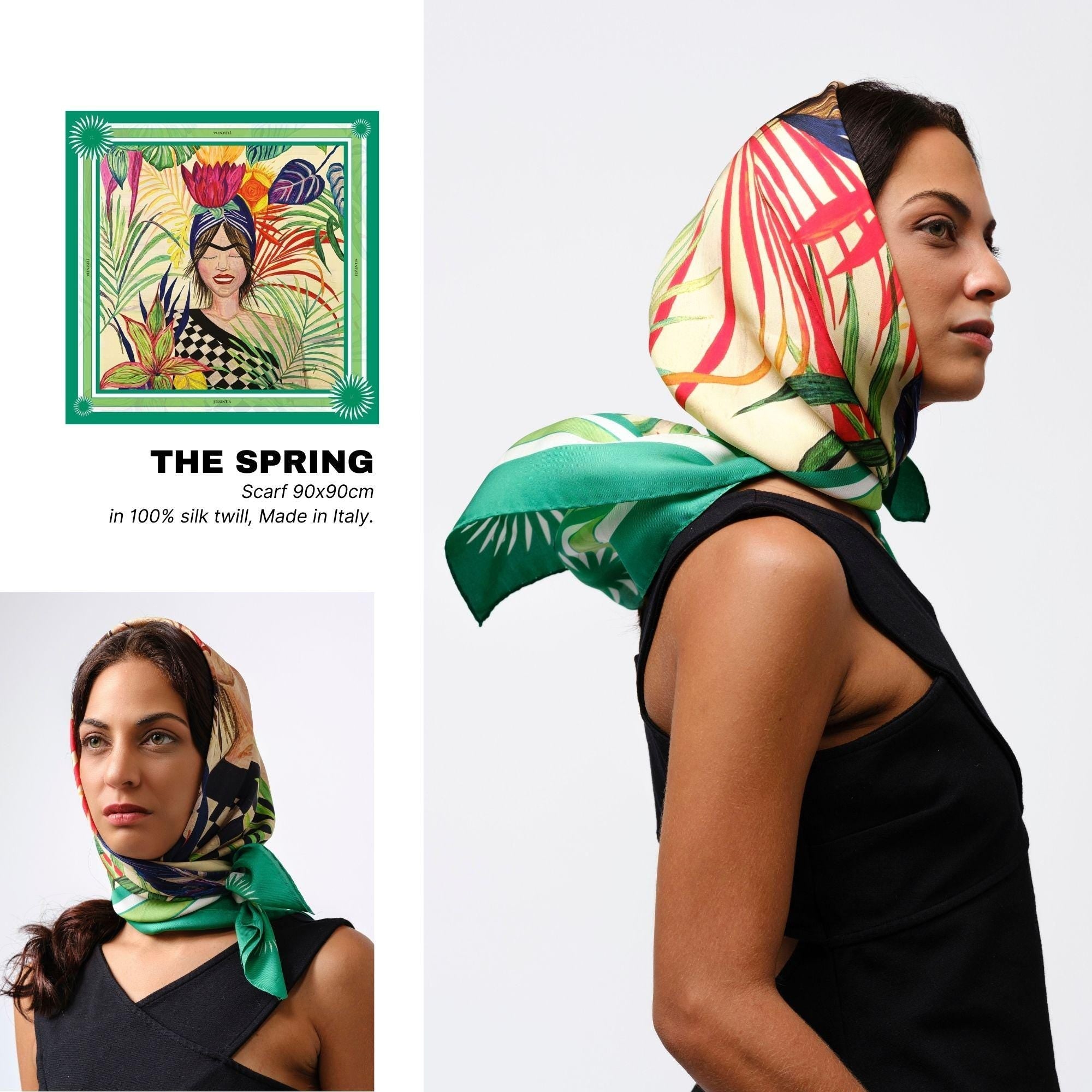 Foulard in seta La Primavera verde - J'ESSENTIA - #francesca_jennifer_puzzo#