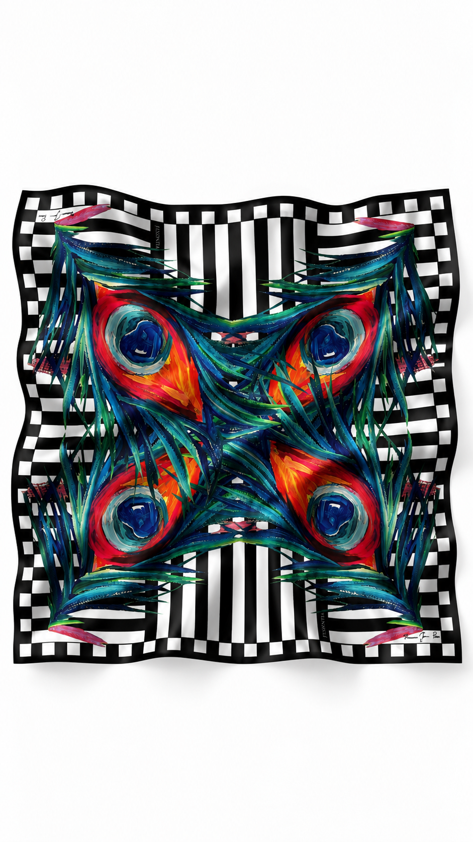 Foulard d'arte in seta PIUME DI PAVONE
